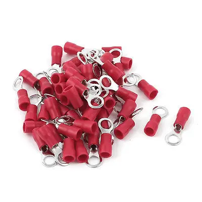 

50 Pcs 2-5S Insulated Wire Connector Ring Crimp Terminal Red 16-14AWG