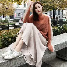 Женские осенне-зимние плотные юбки, драпированные, ребристые, с кисточками, с декором, плиссированные, длинные, трикотажные, смешанные, трапециевидные, длинные, вязаные, юбки с эластичным поясом