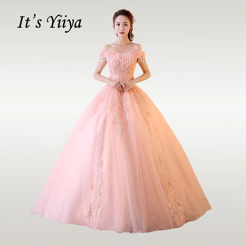 

It's YiiYa Wedding Dress 2019 Boat Neck Beading Wedding Dresses Elegant Off Shoulder Vestido De Novia Free Shipping CH046