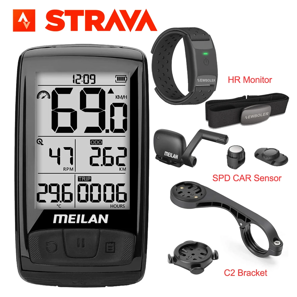 MEILAN M4 Wireless Bike Computer IPX5 Waterproof Cycling Computer 2.5 Inch Backlight LCD ANT+