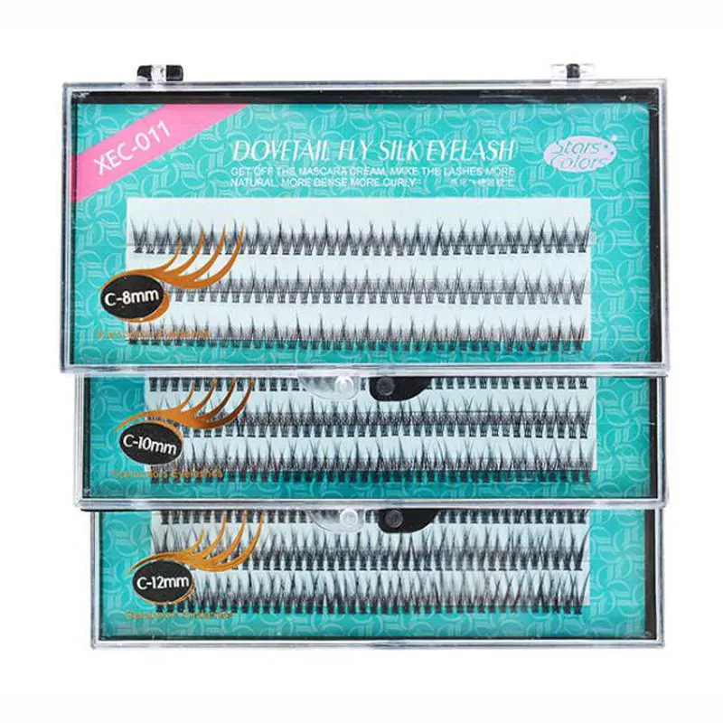 Caja de 120 mechones de pestañas naturales, Pestañas postizas de seda de alta calidad, cola de pato, maquillaje de extensión de pestañas