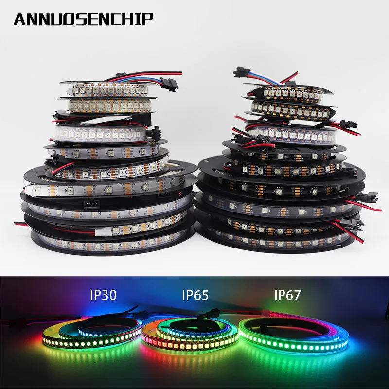 WS2815 DC12V(WS2812B/WS2813) RGB светодиодный Пиксели полосы светильник индивидуально адресуемых СВЕТОДИОДНЫЙ двойной сигнала синхро-адаптер длиной 1 м/5 м 30/60/144 Пиксели/светодиодный s/m