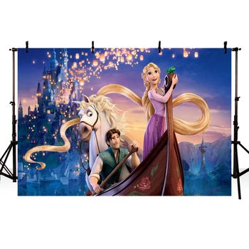 

Vinyl Photograph Backgrounds Tangled Rapunzel Princess Boat Horse Sparkles Castle Palace Backdrop Girls Birthday Party