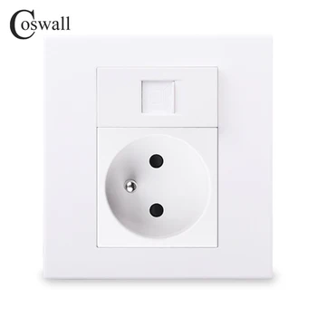 

Coswall PC Panel French Standard Wall Socket + 1 Gang CAT6 RJ45 Internet Computer Data Connector White Color Modular 86*86mm