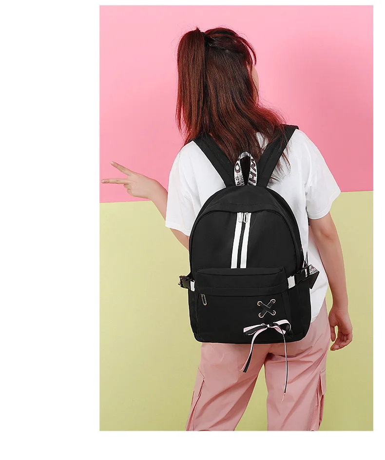 2019 Brand Design Women Casual Nylon Backpack Purse Teenager Girls Pink School Bags Ladies Bow Backpack Big Travel Rucksack Bags (14)