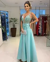 

2022 Evening Dress Mint Green Crystal Beaded Spaghetti Strap A Line Satin Backless Sleeveless Charming Sexy Women Formal gown
