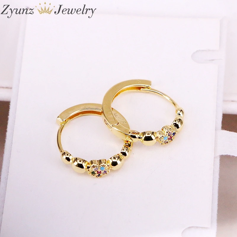 

10Pairs, Rainbow CZ Gold color Hoop Earrings , CZ Crystal Micro Pave Zirconia Hoops, Women Jewelry
