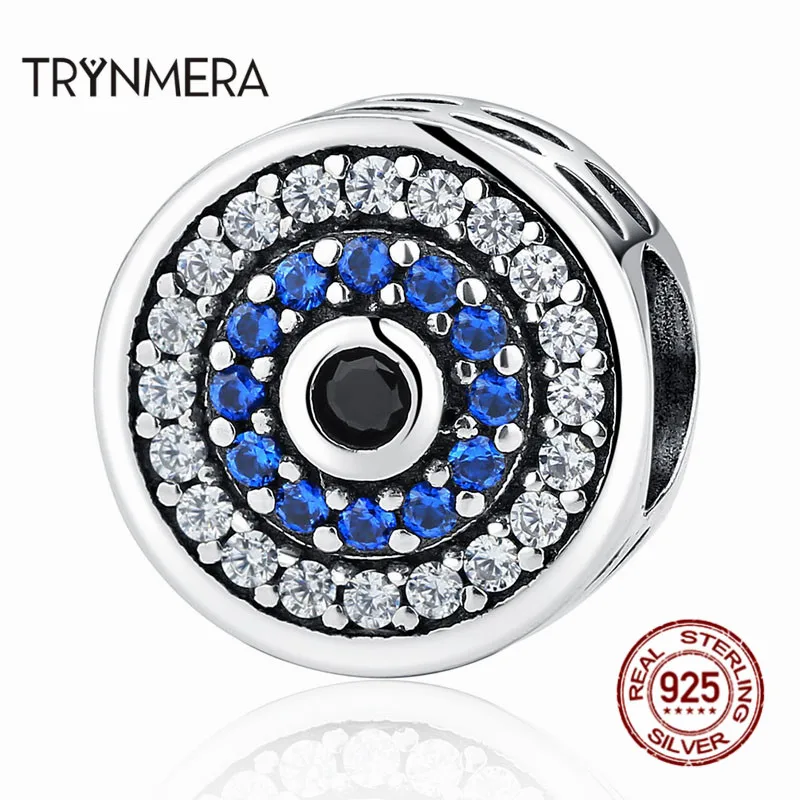 Trynmera Настоящее 100% Серебро 925 пробы синие кристаллы глаза круглые бусины Подвески