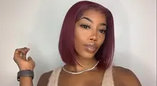 Recto Borgoña Bob corto parte de encaje pelucas de cabello humano 99J 13X2 T malla con división pelucas brasileñas 180% de densidad pelucas de encaje para las mujeres