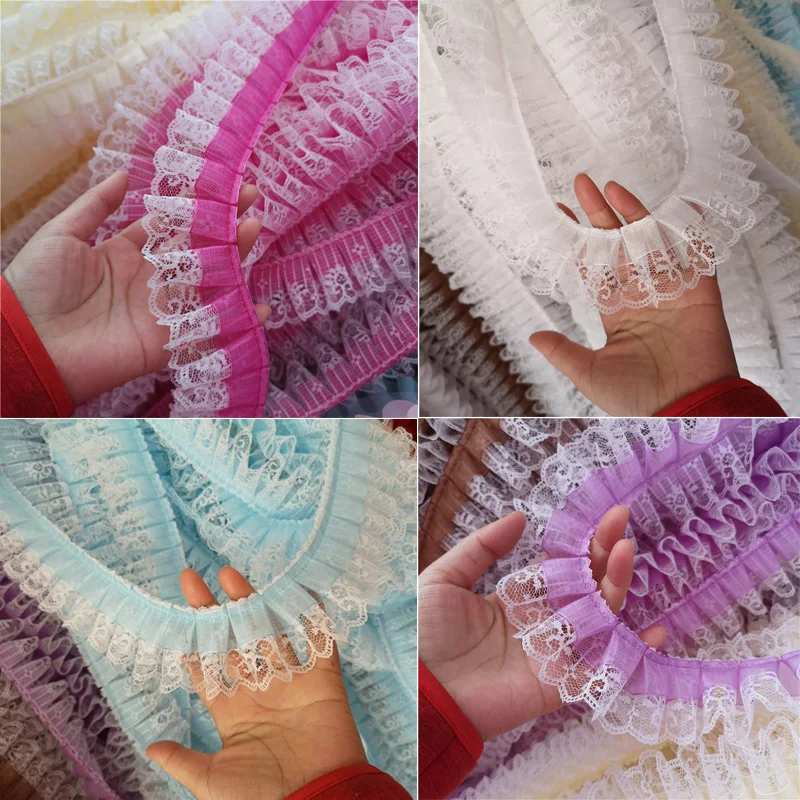 3Yds 5cm wide chiffon polyester material pleated lace skirt wedding dress home pillow trimming decorative accessories SC595 | Дом и сад