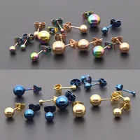 AsJerlya 2PC Surgical Steel Silver Color,Black,Gold,Rose Gold Color Ball Stud Earrings Punk Ear Tragus Ear Piercing Stud Earring 2