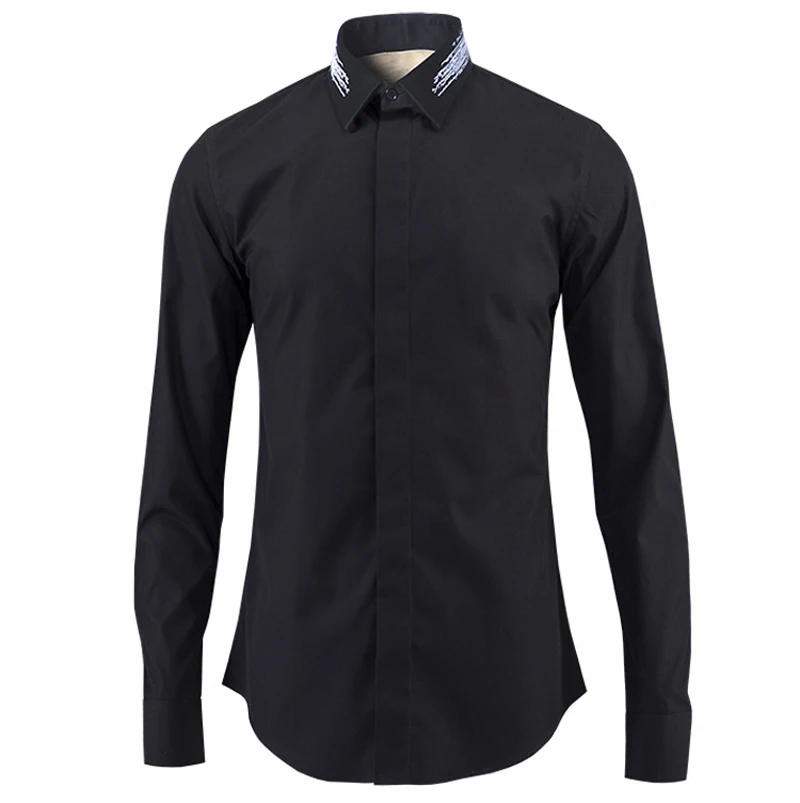 Minglu Мужская рубашка люксовый бренд дизайн мужские платья рубашки Slim Fit с длинным рукавом Chemise Homme официальная рубашка для мужчин плюс размер 4XL - Цвет: BLACK