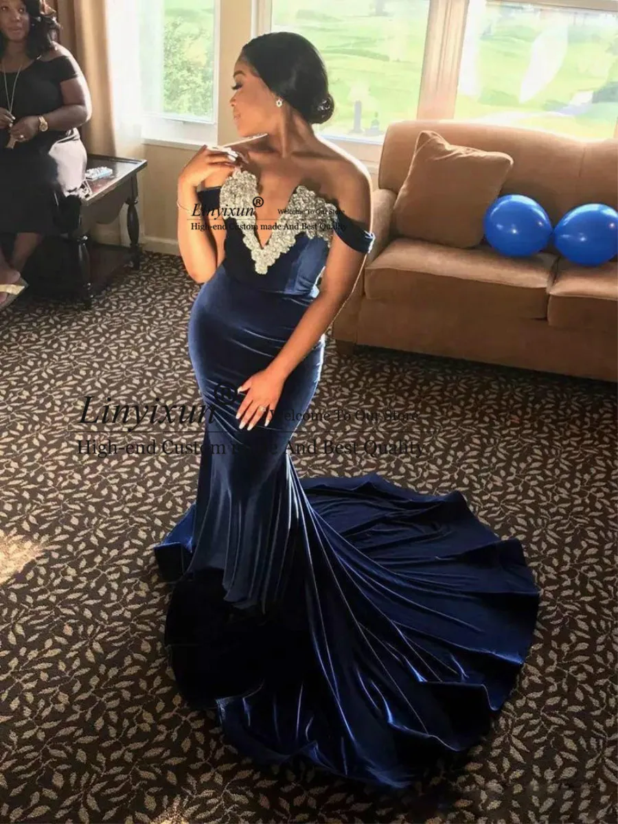 

Velet Arabic Mermaid Prom Dresses Off Shoulder Sexy Deep V Neck Long Party Evening Dress Pageant Celebrity Gowns Guest