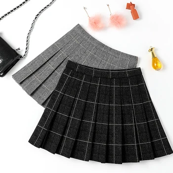 

2019 New Autumn Skirt for Women Loose High Waist Woolen Skirts Thick School Girl Skirts Zipper Harajuku Plaid Skirts Cotton
