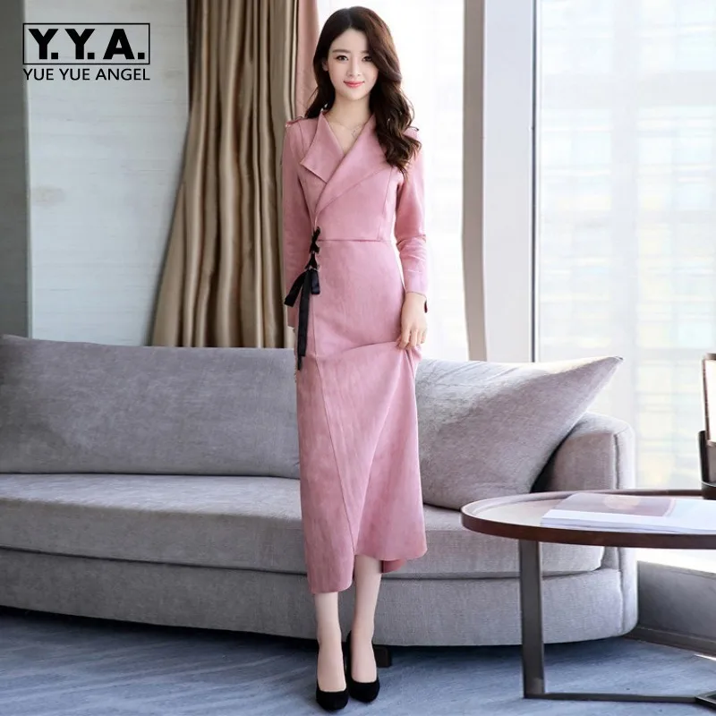 Herfst Winter Vrouwen Maxi Lange Jurk Roze Lace Up Suède Slim Fit Office Dames Jurken Lange Mouwen Straight Party jurk Herfst Winter Vrouwen Maxi Lange Jurk Roze Lace Up Suède Slim Fit Office Dames Jurken Lange Mouwen Straight Party jurk
