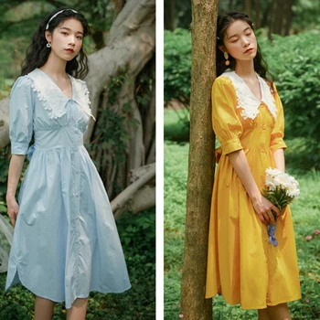 

fashion The New embroidery Was thin Lace Fang Ling Lace up dress Free shipping