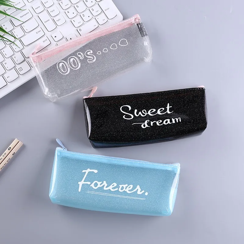 1pcs Transparent Pencil Cases for Girls Cute PVC Pen Bag School Supplies Stationery Pouch Kawaii Pencil Box Escolar