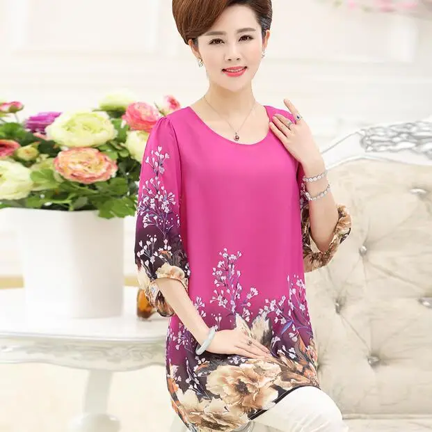 Blusa Femininas летние женские топы, шифоновые рубашки для мамы Плюс Размер Летняя Блузка женская одежда пуловер WF182
