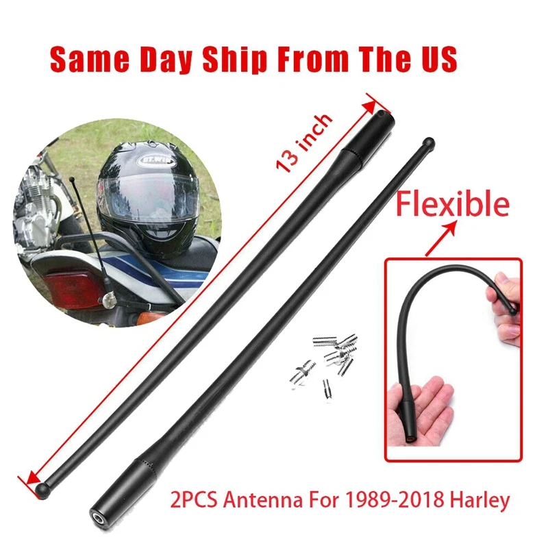13-Inch Short Custom Davidson Motorcycle Antenna AM/FM for 1989- Touring Electra Glide Ultra Classic Pack of 2
