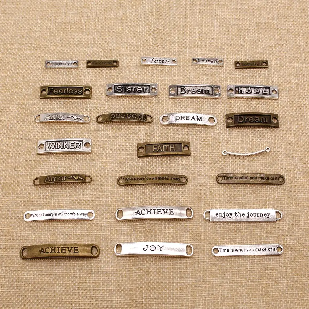 

10 Pieces Silver Charm Or Pendants Jewelry Making Dream Peace Text Tag Strip Connector HJ157