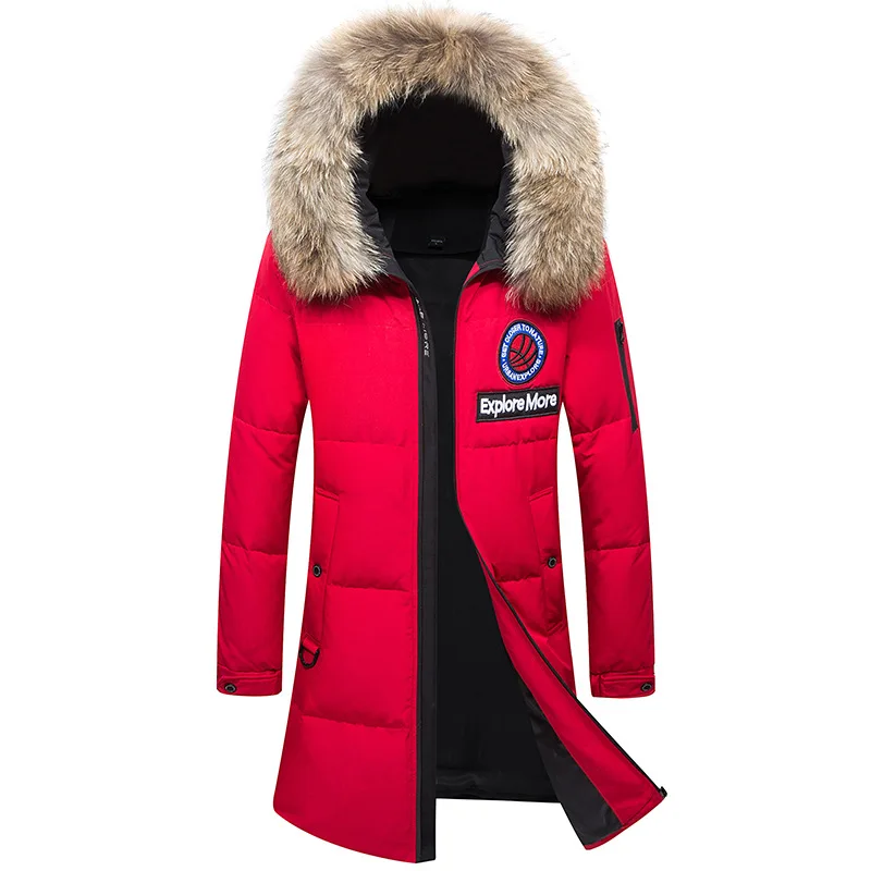 Aismz Россия Канада зима 90% белый гусиный длинный пуховик мужские парки из меха енота с капюшоном ветронепроницаемое водонепроницаемое пальто Мужское пальто - Цвет: AZ-99001 red