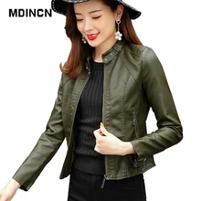 MDINCN Silm Женская куртка осень-зима новая искусственная кожаная куртка с застежками-молниями Базовая куртка из смешанной кожи с воротником-стойкой 3XL