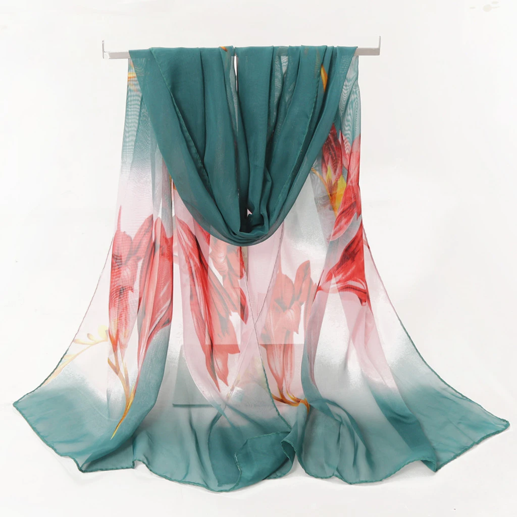 Fashion Silk Chiffon Scarves Women Wrap Sunscreen Beach Cover Up Long Hijab Print Flowers Shawl Summer Polyester Cape Femal 919