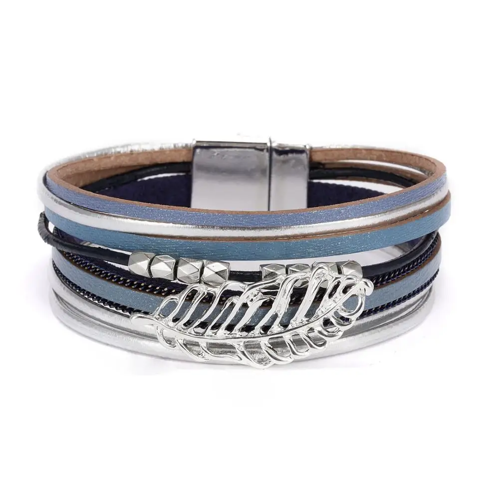 Bohemia Leather Bracelets For Women Fashion Bracelets& Bangles Elegant Multilayer Wide Wrap Bracelet Jewelry - Metal Color: BR18Y0775