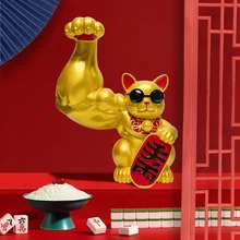 

Muscle Arm Lucky Cat Ornaments Golden Resin Crafts Living Room Cute Animal Small Decoration Gift Creative Modern Home Decoration