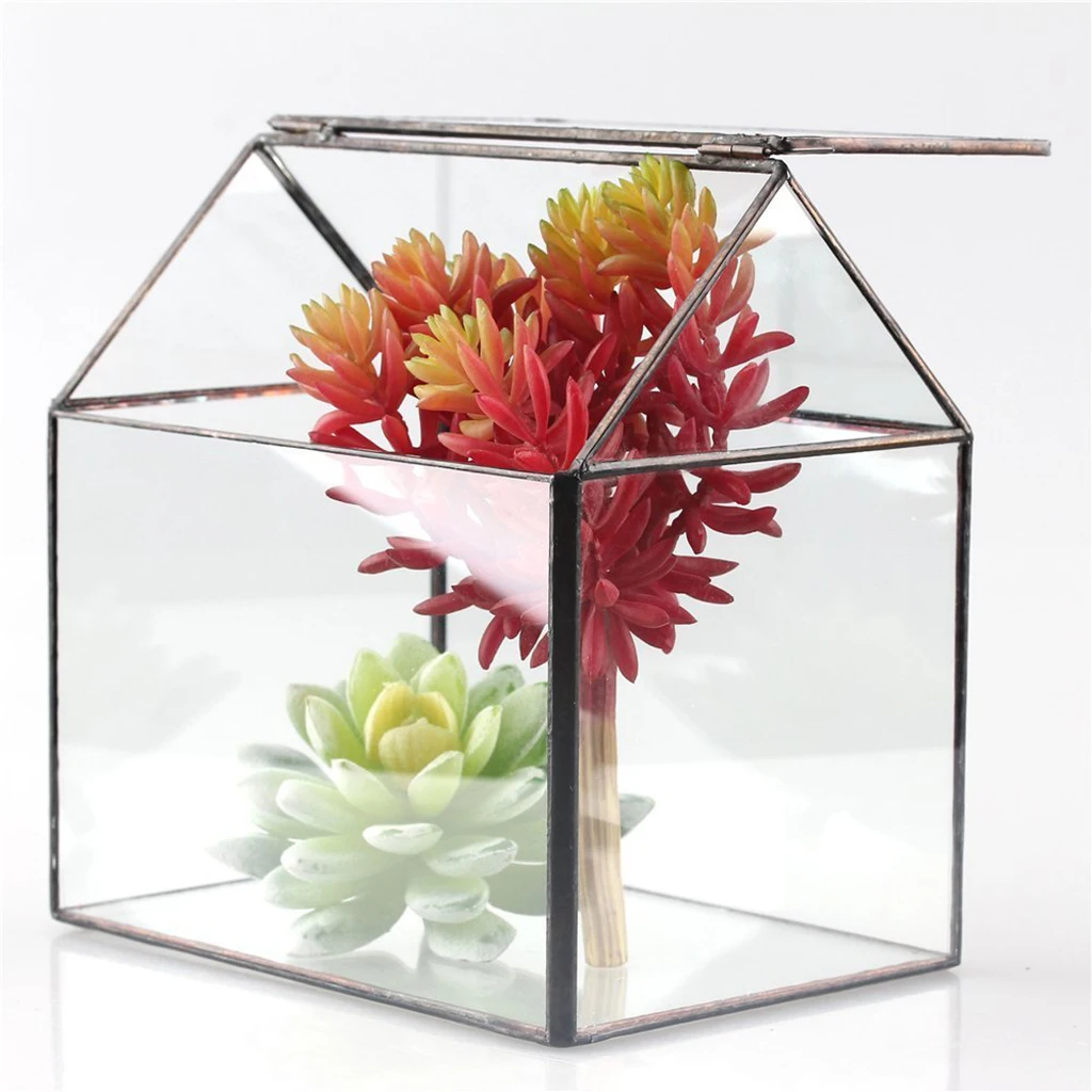 House Shape Clear Glass Geometric Terrarium Box Tabletop Succulent Plant Planter Fern Moss