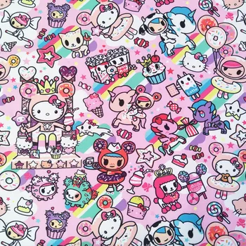 

145cm Width Cartoon Unicorn Rainbow Printed Canvas Fabric For Cushion Cover/Diy Handbag/Slipcover/Curtain DIY Sewing