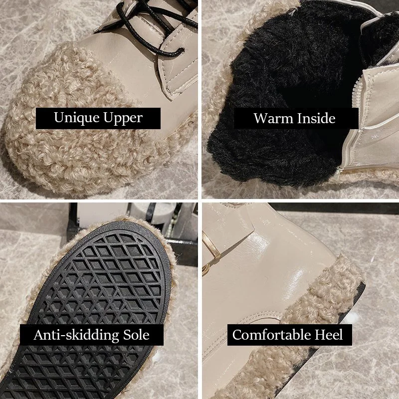 Женские ботильоны из овечьей шерсти черные или бежевые уличные ботинки Осень