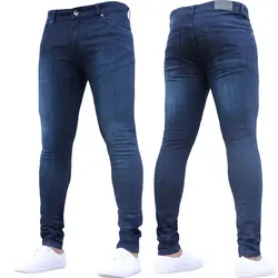 Мужские осенне-зимние модные повседневные эластичные узкие джинсы деним узкие брюки, леггинсы, брюки больших размеров темно-синего цвета M