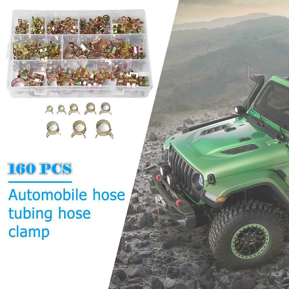 

160pcs/set Car Fastener Spring Clip Accessories Vacuum Hose Durable 6-17mm Steel Fuel Line With Box Clamps Air Tube Assortment