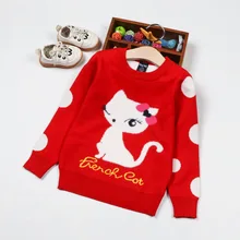 Свитер с круглым воротником для девочек на осень и зиму, Детская Хлопковая Базовая рубашка для девочек, Детский свитер для кота с героями мультфильмов в Корейском стиле