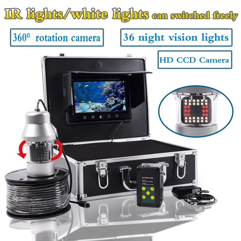 36 Lights Ice Fishing Camera 7inch DVR 1000tvl HD Under Water Fish