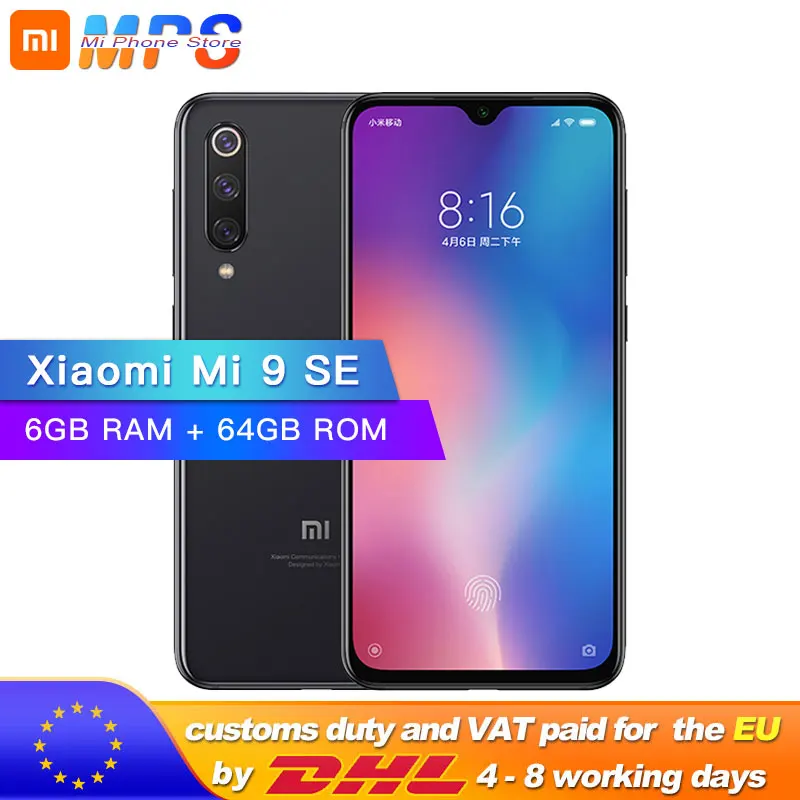 Мобильный телефон с глобальной ПЗУ Xiaomi mi 9 SE, 6 ГБ, 64 ГБ, mi 9 SE, Восьмиядерный процессор Snapdragon 712, 5,97 дюймов, 48мп, тройная камера с дисплеем, отпечаток пальца