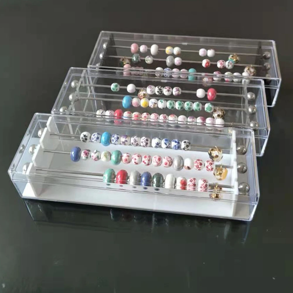 New Acrylic Charm Beads Box Portable 3 Metal Tubs Pendant Charm
