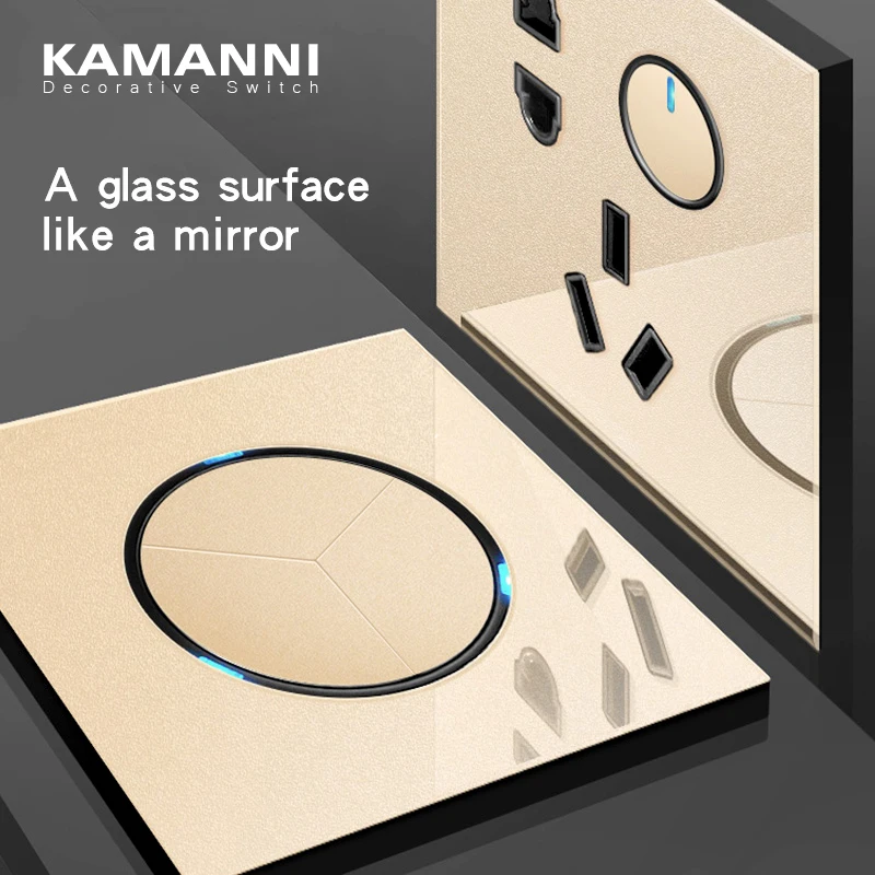 KAMANNI Frameless Grey Glass Panel Luxury Wall Rocker Light Button Switch Socket Led Indicator 2 Gang Controls 1/2Way New Design