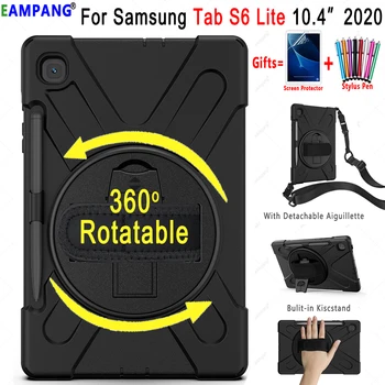 

For Samsung Galaxy Tab S6 Lite 10.4 Case Cover 360 Rotatable Shockproof Case P610 P615 SM-P610 SM-P615 Funda Hand Shoulder Strap