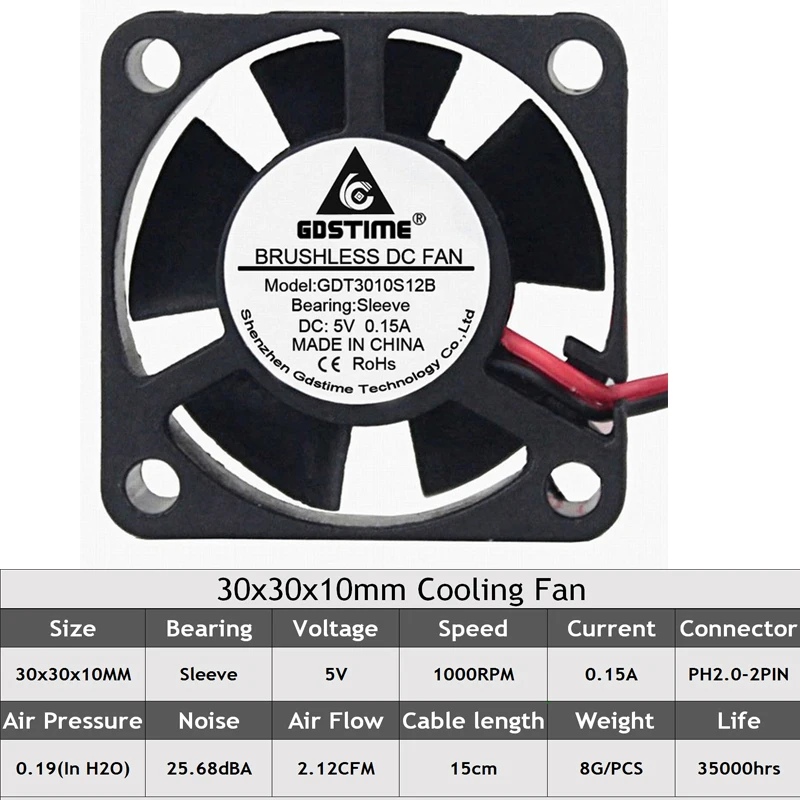 

GDSTIME 2 шт. 30 мм вентилятор 30 мм x 30 мм x 10 мм 12 В DC Бесщеточный вентилятор охлаждения чехол для компьютера кулер для процессора