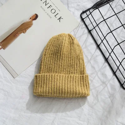 Новая зимняя однотонная шерстяная вязаная шапка в рыбацком стиле, женская модная повседневная шапка, теплая женская мягкая плотная шапка, вязаная шапка-носок - Цвет: yellow