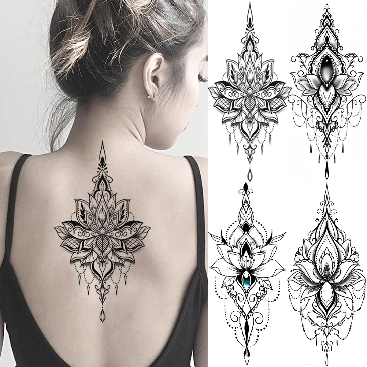 Bergbeklimmer Silicium Edelsteen Sexy Henna Lotus Pendant Back Temporary Tattoos For Women Adult Jewelry  Fake Tattoos Realistic Body Art Decoration Tatoos Paper|Temporary Tattoos|  - AliExpress