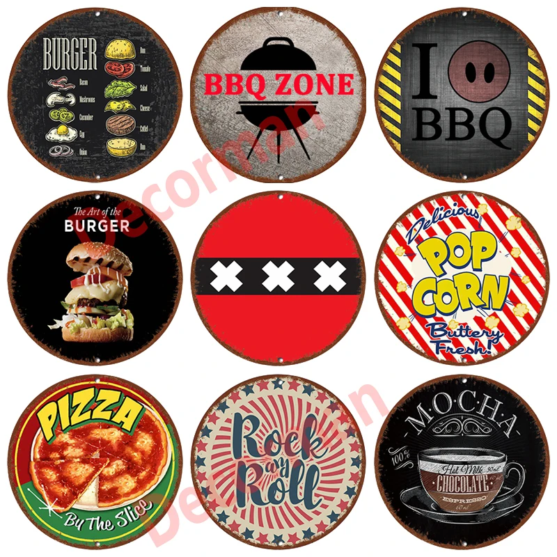 [ Decorman ] Pizza Rock Pop Corn BBQ Mocha Tin Sign Vintage Food Wall Painting Gift art Bar Decoration LTA-1776 30 CM | Дом и сад