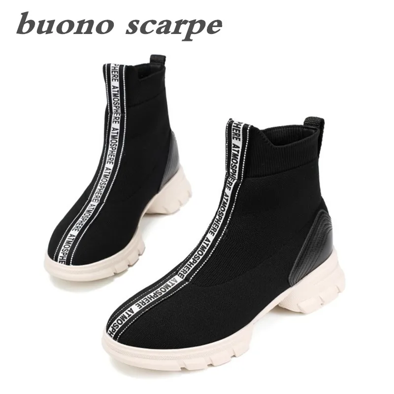 

New short boots female spring and autumn single boots elastic socks boots female flat casual boots