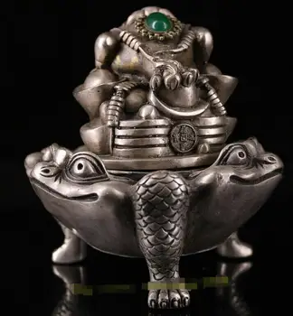 

4.72" China Pure copper Silvering inlay gem Handmade Toad incense burner censer