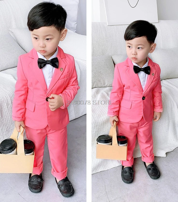 

Flower Boys Wedding Suit Kids Formal Tuxedo Jacket Pants 2Pcs Clothing Set Children Performance Host Dance Party Dress Costume