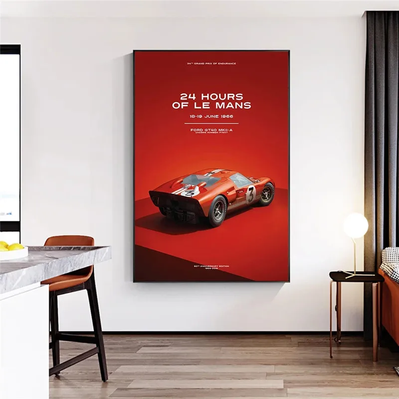 Ford GT 40 24 Hours of Le Mans June 1966 Poster on Canvas Print Wall Art Picture for Living Noom Home Decoration | Дом и сад