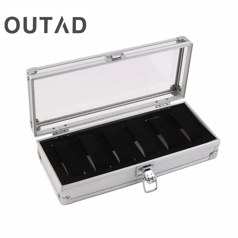 Caja Para Reloj 6 сетчатые вставки Слоты ювелирный корпус часов Дисплей Коробка для хранения алюминиевый ящик для часов Saat Kutusu