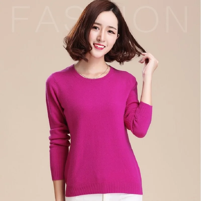 

2023 Cashmere Sweater Women Sweater And Pullover Women Fashion O-Neck Solid Color Long Sleeve Knitted Sweater Free shipping